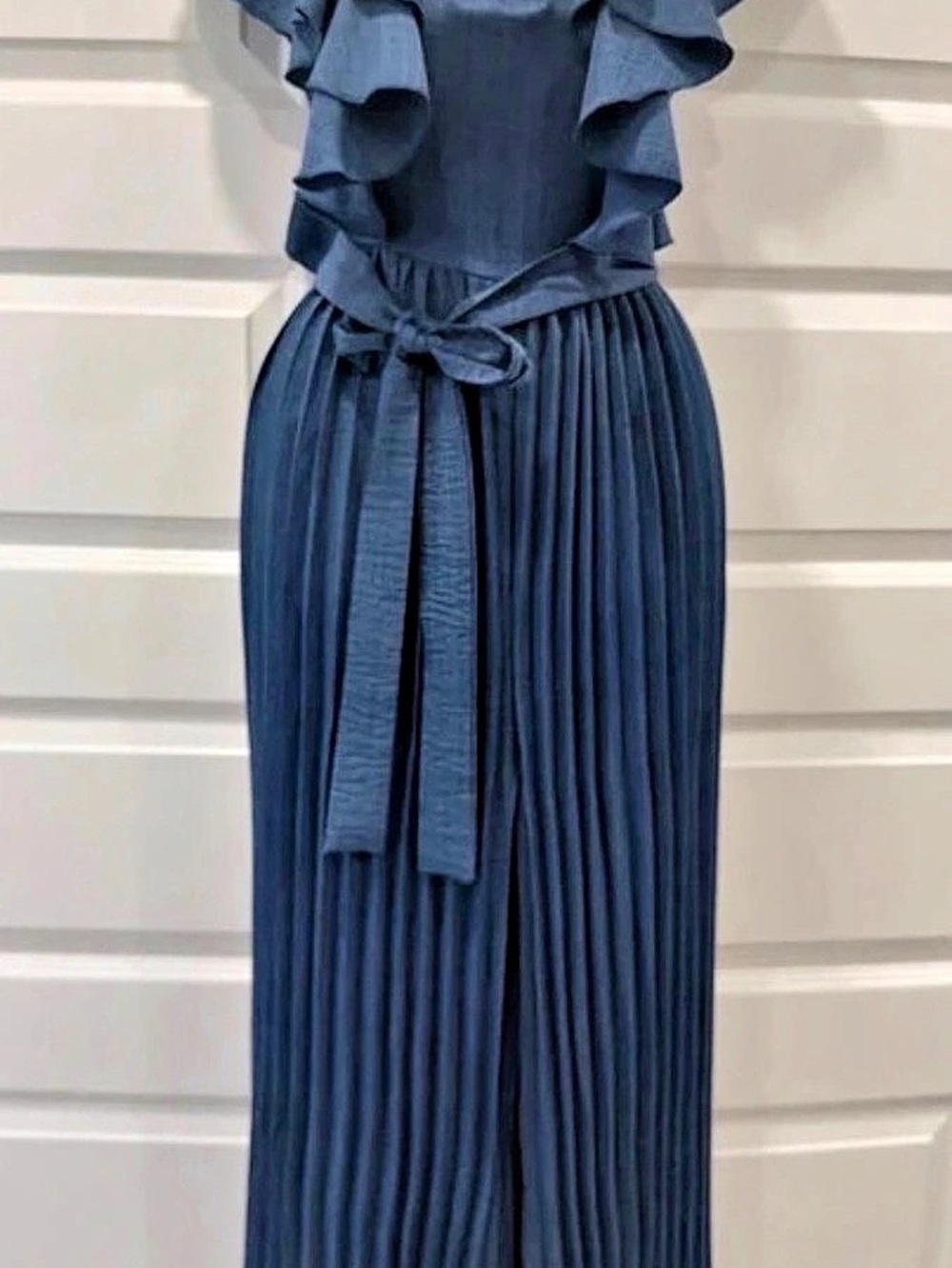Blue Ruffle Sleeve Pleated Maxi Dress Like New
